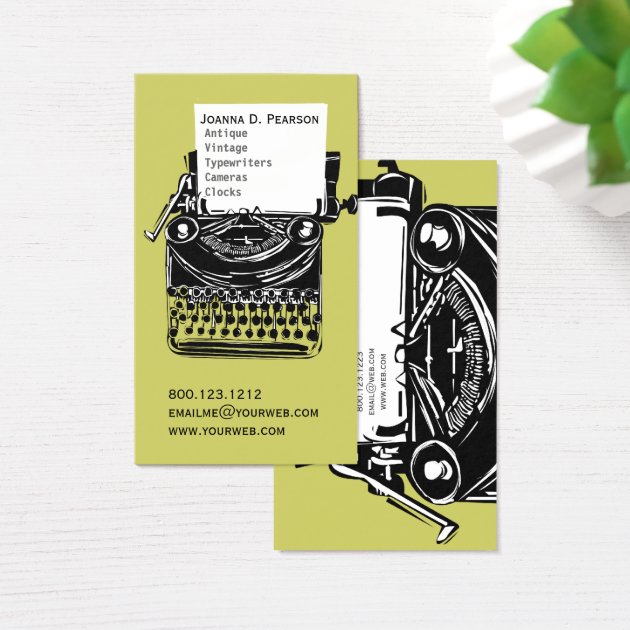 Green-Black Vintage Typewriter Writer Graduate Business Card