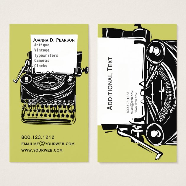 Green-Black Vintage Typewriter Writer Graduate Business Card