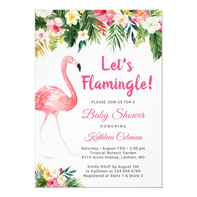 Let's Flamingle Tropical Floral Baby Shower Invitation