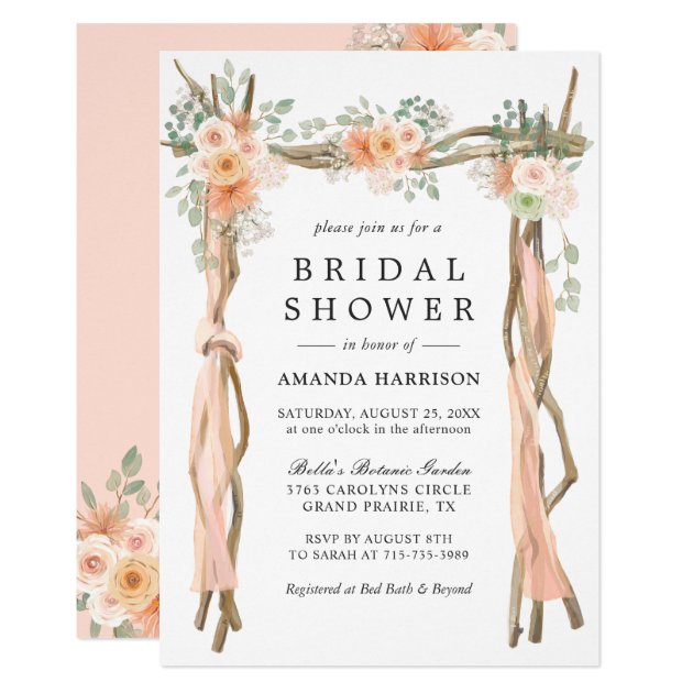 Watercolor Blush Peach Floral Arch Bridal Shower Card