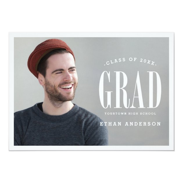 Big Bold Grad | White Text Photo Graduation Party Card