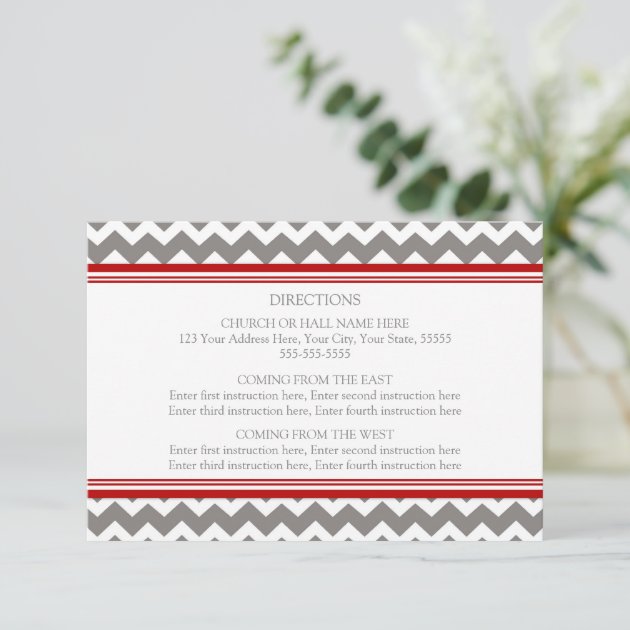Wedding Direction Cards Red Grey Chevron
