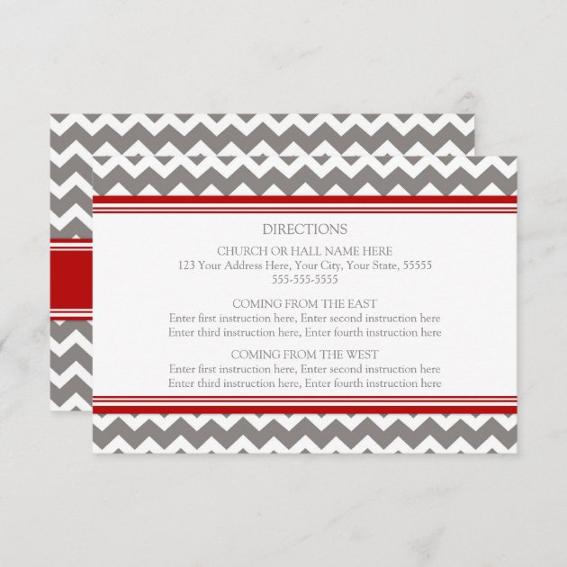 Wedding Direction Cards Red Grey Chevron