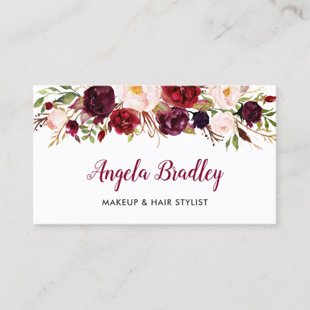 Watercolor Burgundy Floral Facebook Instagram Logo Business Card (front side)