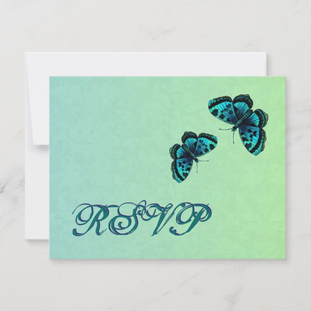Aqua and Teal Butterfly Damask RSVP Wedding