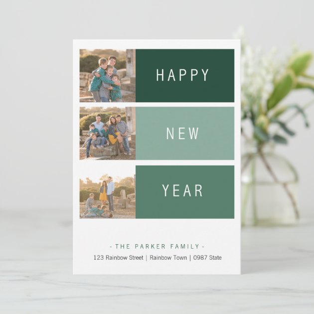 New Year's Modern Photo Card Template Green Shade