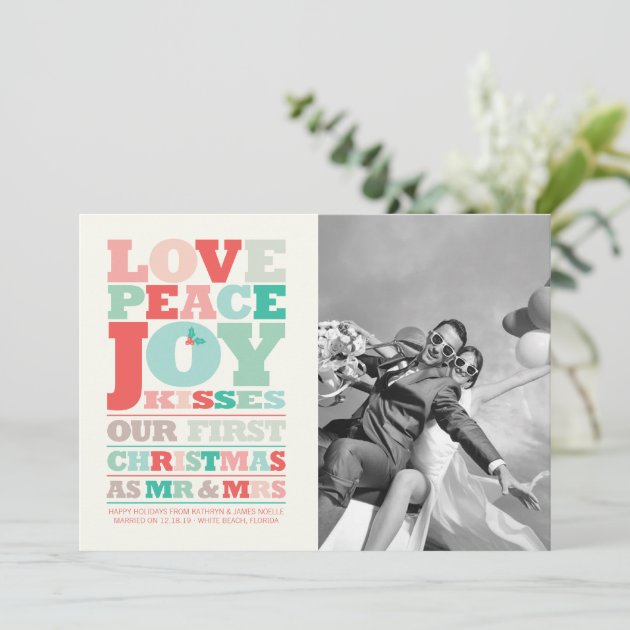 Love Peace Joy First Christmas Mr & Mrs Photo Card