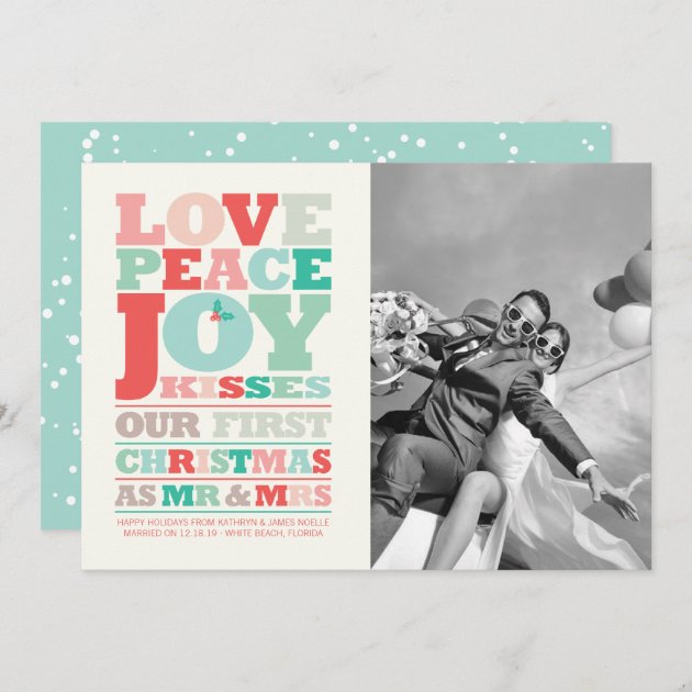 Love Peace Joy First Christmas Mr & Mrs Photo Card