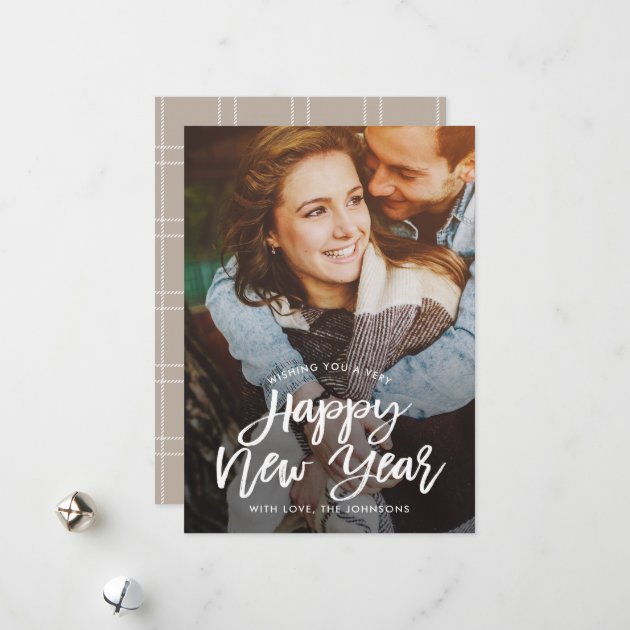 Vintage Brush EDITABLE COLOR New Year Photo Card