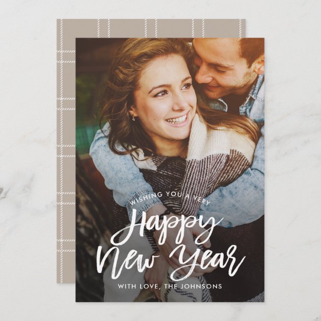 Vintage Brush EDITABLE COLOR New Year Photo Card