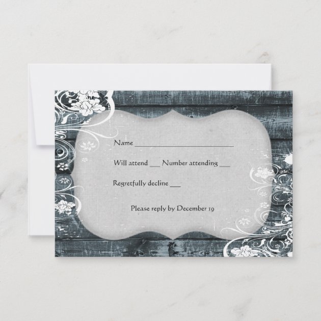 Blue Wood Shabby Lace rsvp with envelope