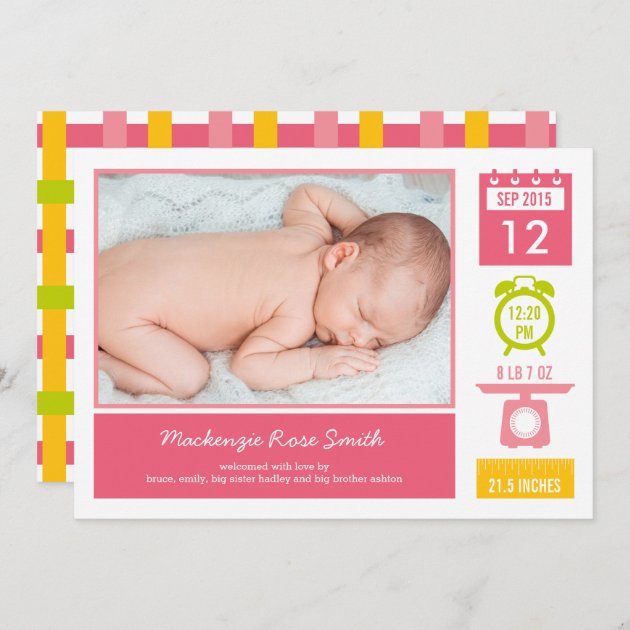 Precious Statistics Birth Announcement - Pink