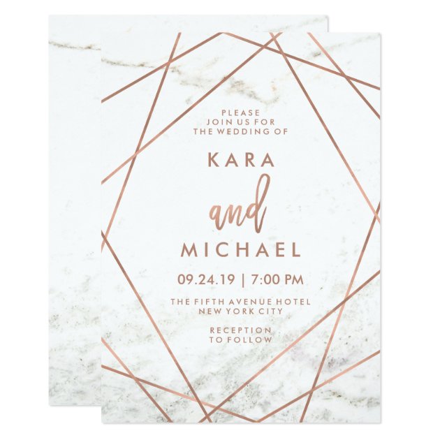 Marble And Faux Rose Gold Geometric Wedding Invite
