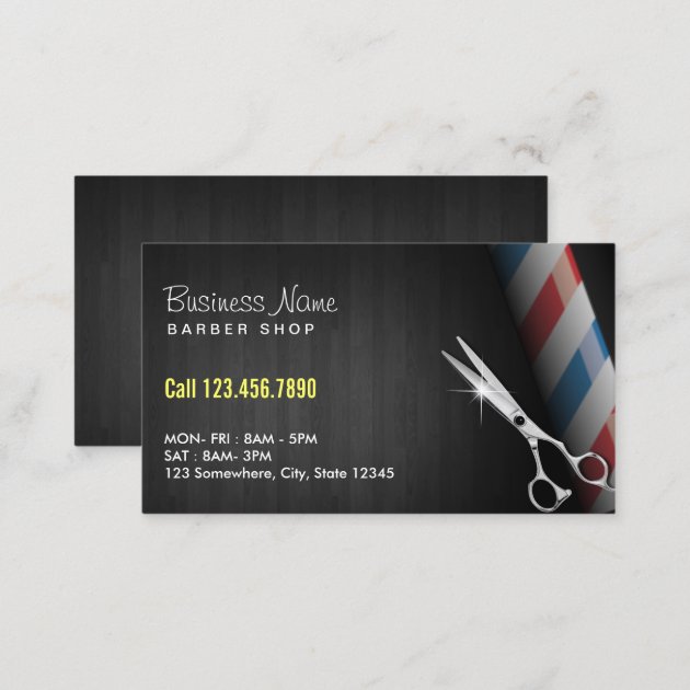 Barber Shop Professional Dark Wood Silver Scissor Business Card (back side)