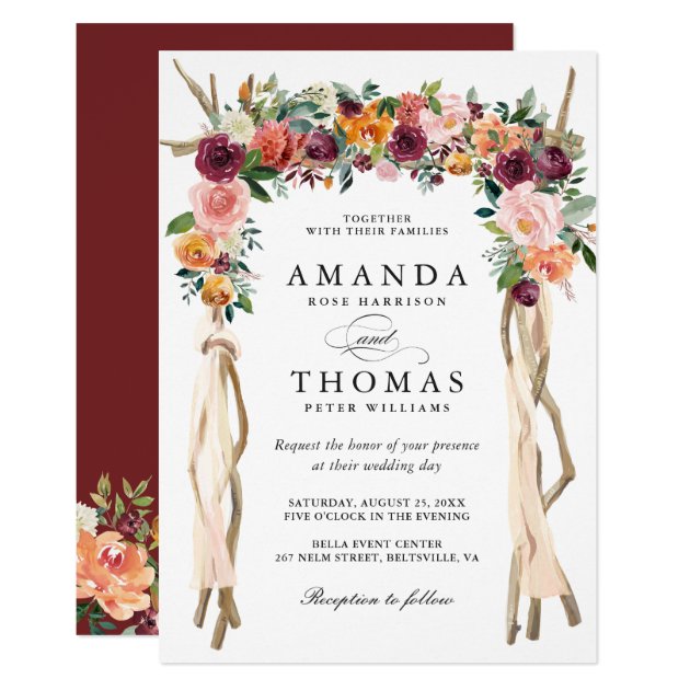Wedding Arch Burgundy Blush Rustic Bloom Floral Card