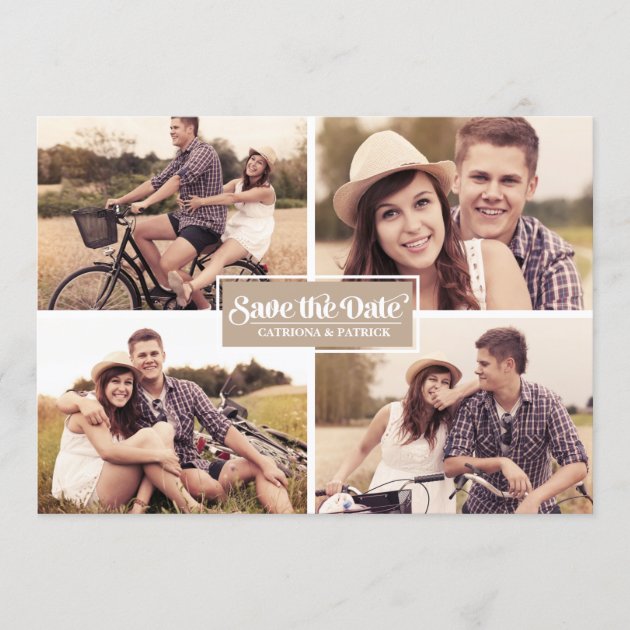 Rustic Four Photo Frame Save the Date Announcement