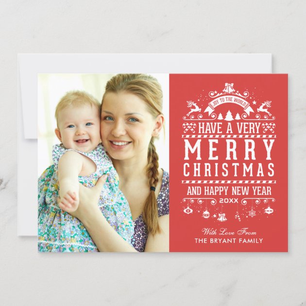 Joy To The World Typography Merry Christmas Photo Holiday Card