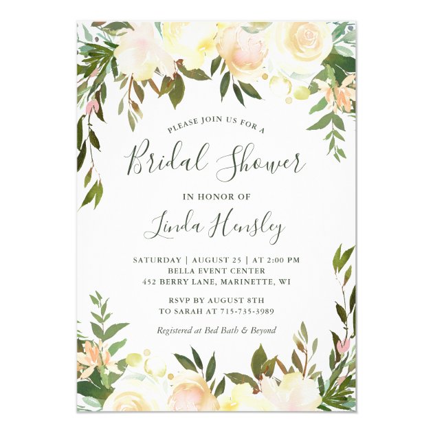 Ivory Chic Floral Garden Greenery Bridal Shower Invitation
