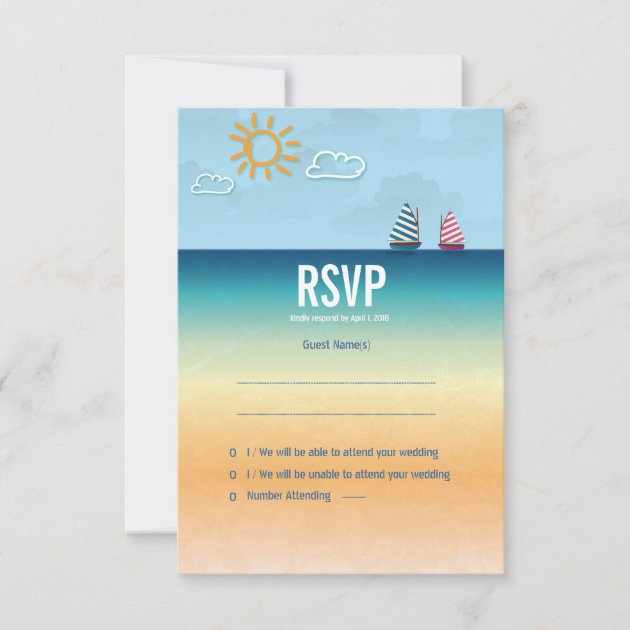 3.5 x 5  Ocean Sand Beach Theme Wedding  RSVP Card