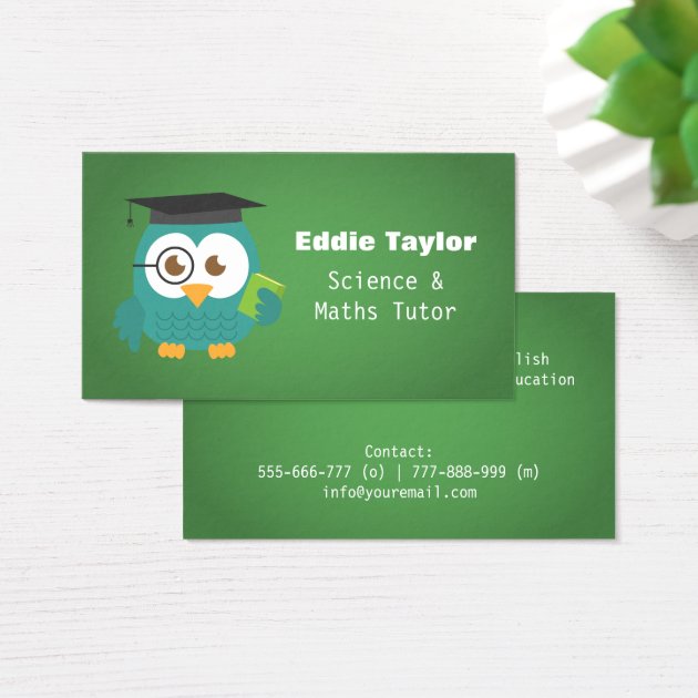 Cute Blue Owl With Graduation Hat, Personal Tutor Business Card
