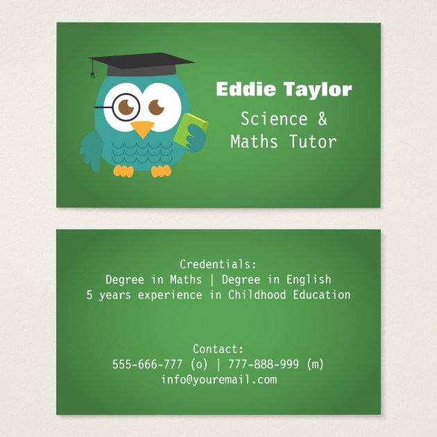 Cute Blue Owl With Graduation Hat, Personal Tutor Business Card