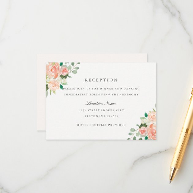 Peach Blush Watercolor Floral Wedding Reception Enclosure Card