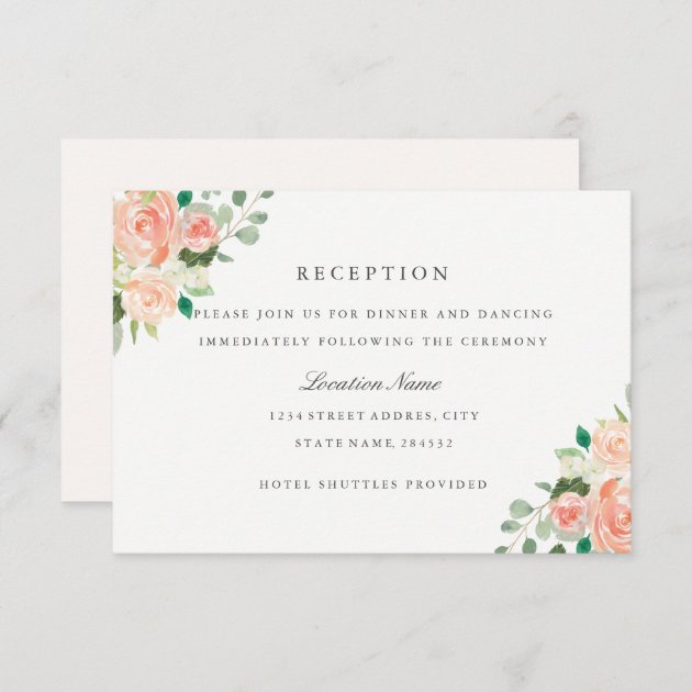 Peach Blush Watercolor Floral Wedding Reception Enclosure Card