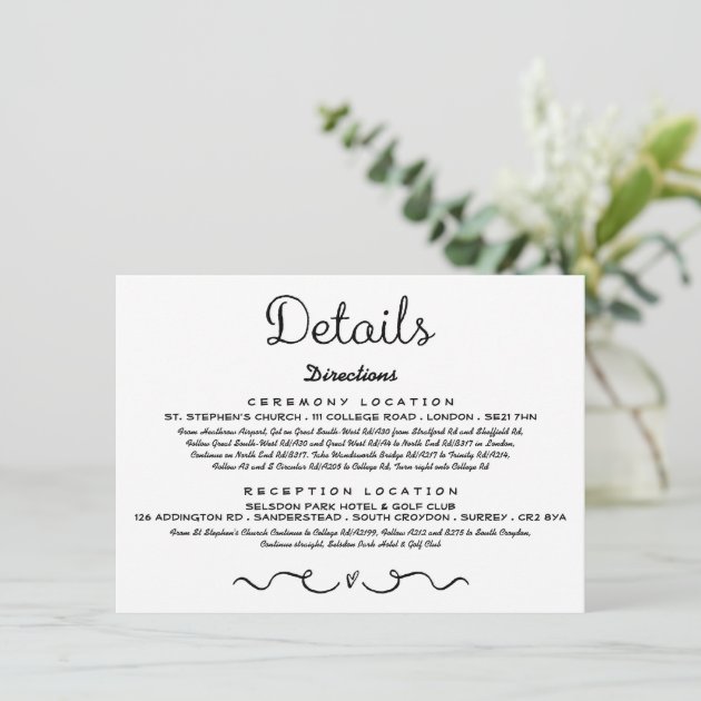 Wedding Detail Insert Card | Modern Black & White