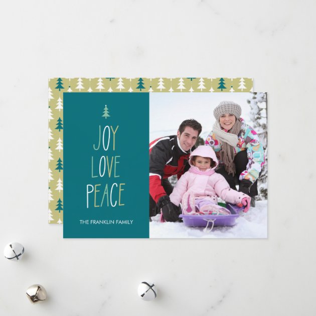 Joy, Love & Peace Hand Lettered Holiday Photo Card