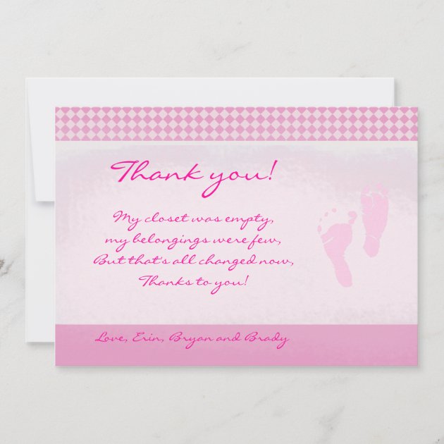 Baby Feet Pink Baby Shower Thank you Flat card