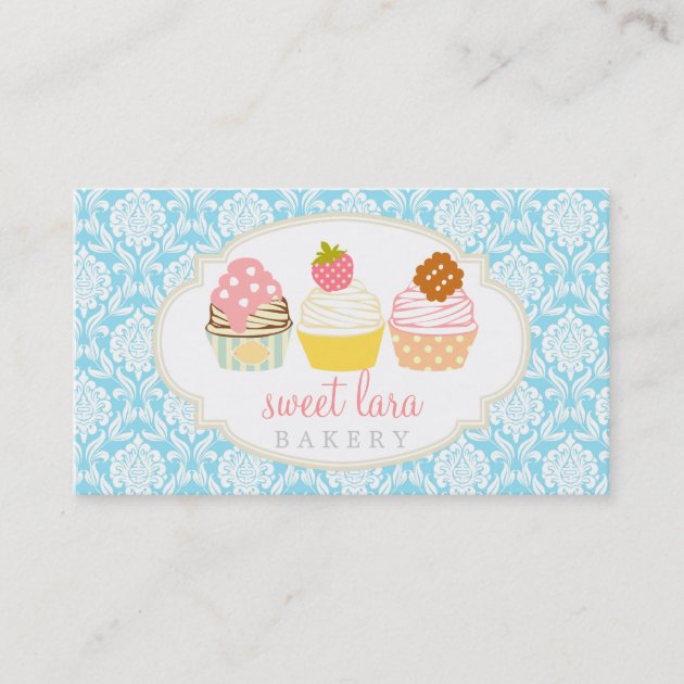 Bakery Cafe Retro Sweet Cupcakes Cute Boutique Business Card (front side)