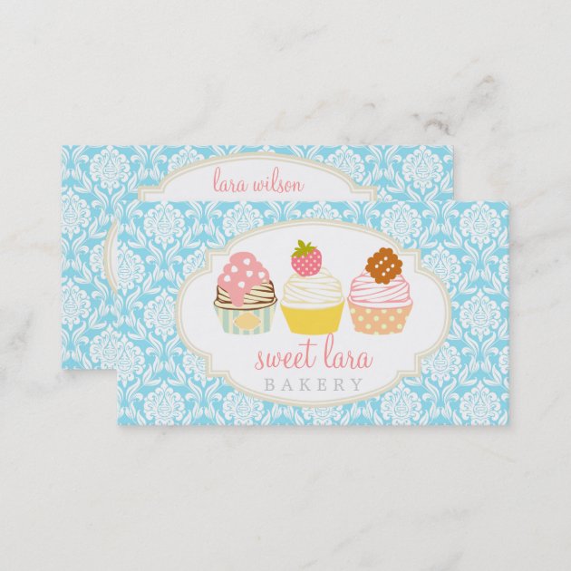 Bakery Cafe Retro Sweet Cupcakes Cute Boutique Business Card (back side)