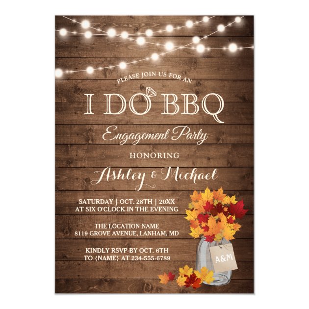 Fall Leaves Mason Jar I DO BBQ Engagement Party Invitation