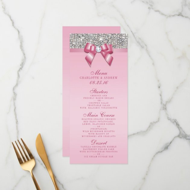 Silver Sequin Pink Bow Wedding Collection Menu