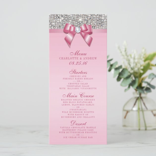 Silver Sequin Pink Bow Wedding Collection Menu