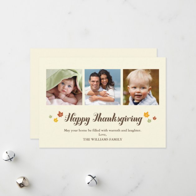 Falling Leaves Happy Thanksgiving Photo Holiday Card