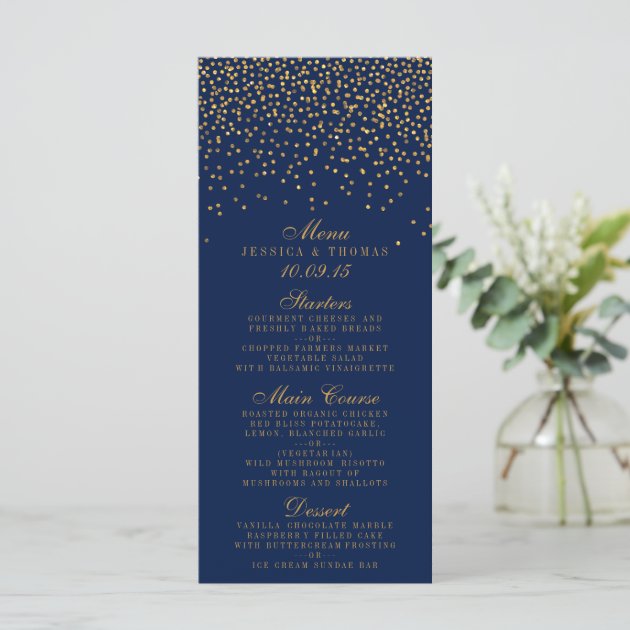 Navy Blue & Glam Gold Confetti Wedding Menu