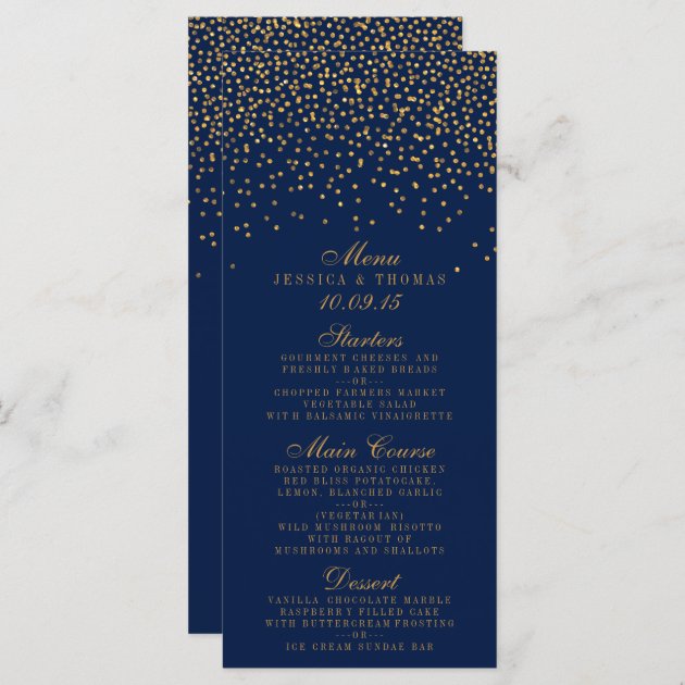 Navy Blue & Glam Gold Confetti Wedding Menu