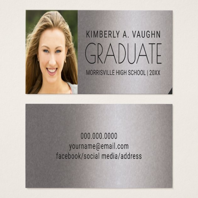 Graduation Photo Name Card Faux Silver Foil