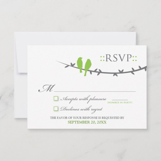 Love Birds RSVP Card (lime green & white)