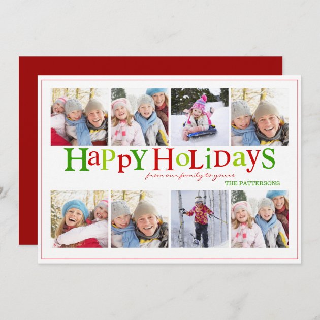 Colorful Happy Holidays Eight Photo Greeting Card