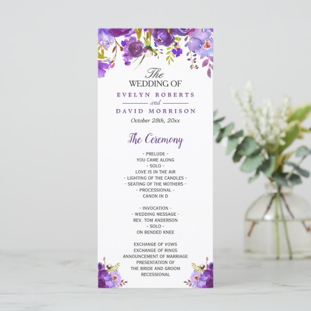 Ultra Violet Purple Floral Wedding Program
