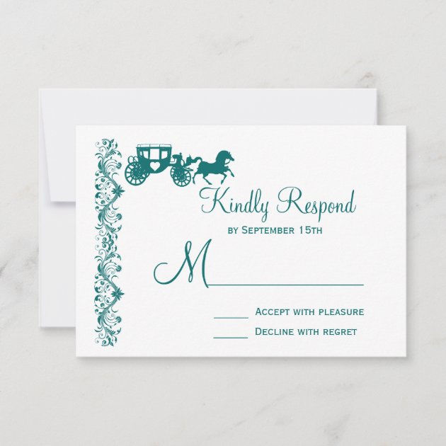 Horse and Carriage Teal Blue Wedding RSVP Cards
