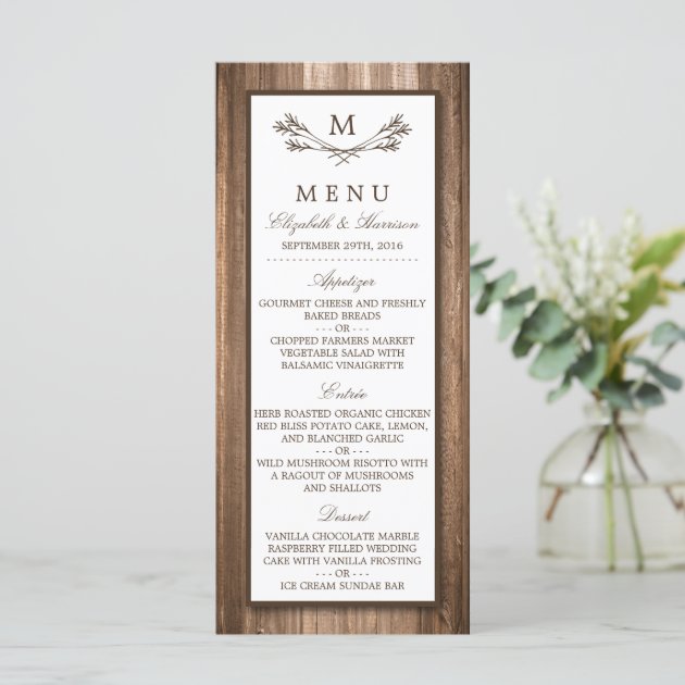 Country Rustic Monogram Branch & Wood Wedding Menu