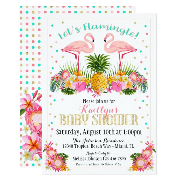 Flamingo Pineapple Tropical Baby Shower Invitation