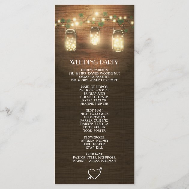 Country Barn Rustic Mason Jar Wedding Programs