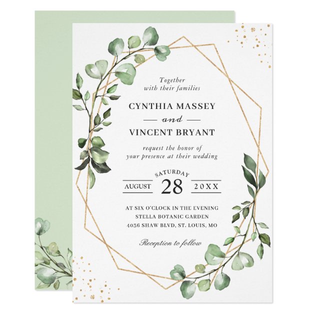 Chic Greenery Eucalyptus Geometric Frame Wedding Invitation