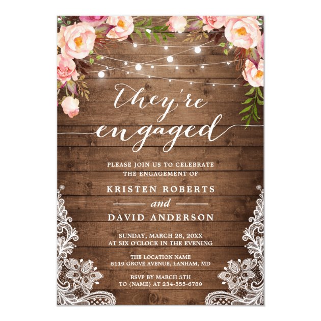 They're Engaged Rustic Floral Engagement Party Invitation