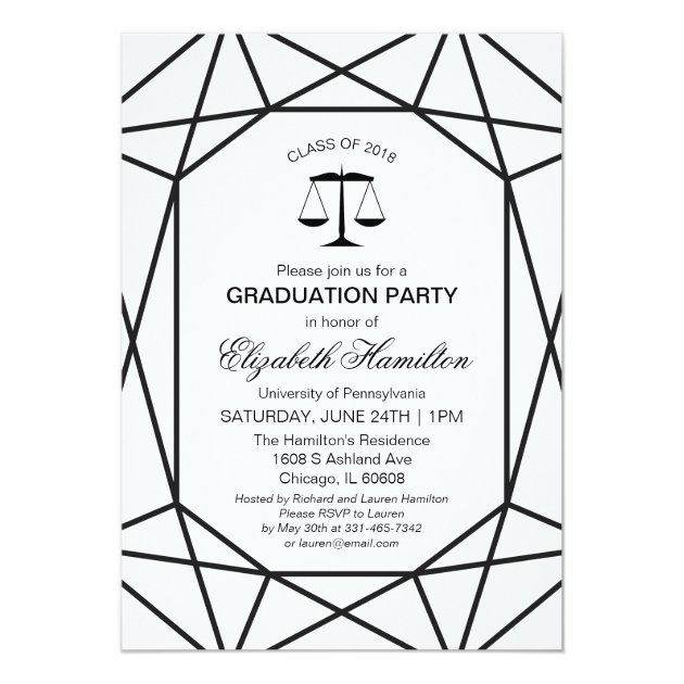 Law School Graduation Party Chic Black & White Invitation