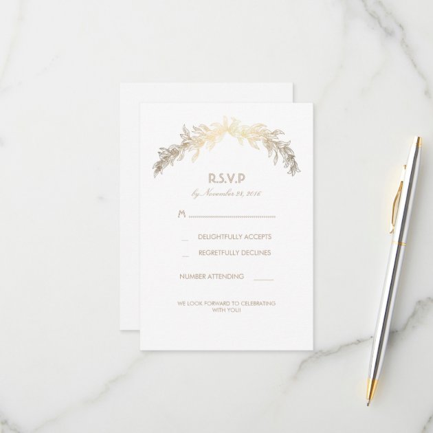 Gold Laurel Wreath Wedding RSVP Cards